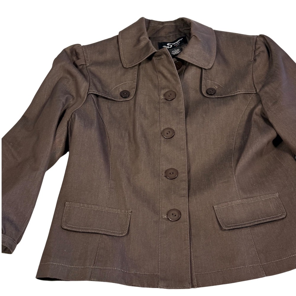 Sharagano‎ Studio Women Brown Button Front Jacket Blazer Size L Y2K Preppy